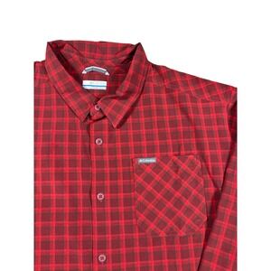 Columbia Dri-Fit Mens XXL Long Sleeve Plaid Button Down Shirt Red Maroon Outdoor